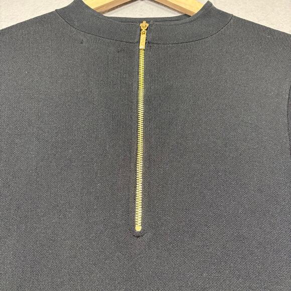 Eliza J Black Long Sleeve Dress 1X Plus Cutout Minimal Chic Gold Zip  Detail - Picture 5 of 7